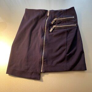 Vince Camuto Navy Asymmetrical Mini Skirt with Zippers 3% Spandex Size 4 Petite